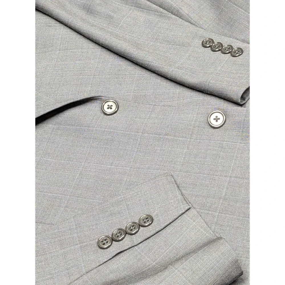 Jos A Bank Signature Collection Wool Blazer 44L Gray Blue Windowpane Sport Coat